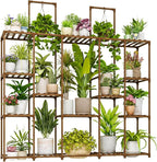 Bamworld Large Plant Shelf Plant Stand Indoor 62.2" Tall Outdoor Plant Holder Wood for Multiple Plants Hanging Plant Rack for Living Room Garden Balcony