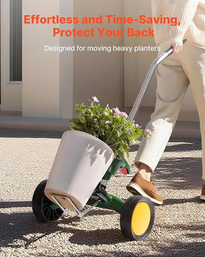 VEVOR Garden Pot Mover, Heavy Duty Plant Dolly Cart with Adjustable Grabbing Arm, Max 143 LBS Weight Capacity, Potted Plant Mover Dolly with Suction Cup and Secure Lock, Fits for Indoor & Outdoor Use
