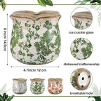 3 Pcs Ceramic Pots for Plants - 5.7 in Vintage Scroll Plant Pots with Drainage Hole Crackle Glaze Ceramic Planters for Home, Garden, Kitchen