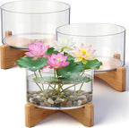 Baderke 3 Set Lotus Bowl Planter with Base, 5.9 Inch Plastic Hydroponic Planter Water Lily Bowl Large Fishbowl Plastic Container for Aquatic Plant Pot Fish Tank Aquarium Garden Decoration