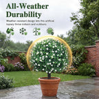 PATIO CHOICE Topiary Trees Artificial Outdoor Boxwood Ball Trees with Ground Spike Set of 2 22" Fake Outdoor Plants Faux Bushes and Shrubs Decorations for Outdoor Indoor Front Porch Garden