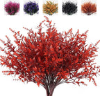 RECUTMS Artificial Greenery for Outdoors Lavender Fall Fake Plants Fake Flowers Outside UV Resistant Faux Greenery Artificial Plants Faux Flowers for Fall Wedding Yard Window Autumn Decor (Wine Red)