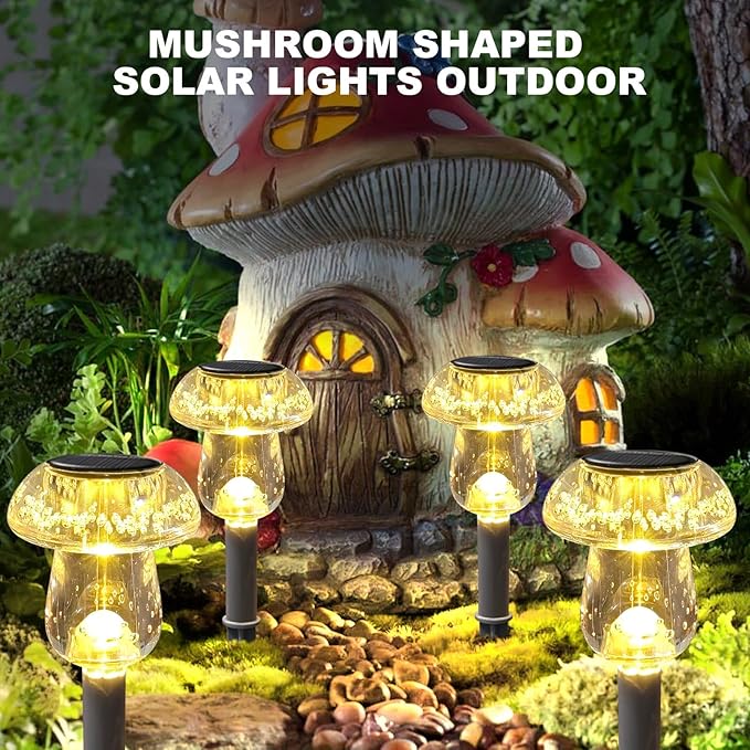 Benany Solar Lights Outdoor, 16 Pack Mushroom Lights Outside Waterproof, Solar Powered LED Lighting for Garden, Yard, Landscape, Path, Pathway, Lawn, Walkway, Driveway, Backyard Decor (Warm White)