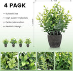 4 Pack Fake Plants Ceramic Mini Artificial Greenery Potted Plants for Home, Office, Room, Farmhouse, Indoor Table, Bathroom Decor