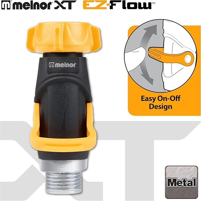 Melnor 65171AMZ Lever Flow Through Valve Connector Bundle, 1 Count (Pack of 2), Yellow, Black, Grey