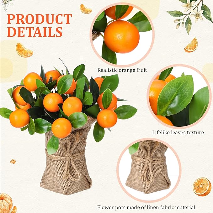 Suncalla 2 Pack Artificial Orange Potted Plants 9.45 Inches Fake Orange Tree Simulation Realistic Fruit Plant with Pot Faux Tree Indoor Decoration for Home Office Living Room Table Desk