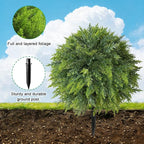 2 Set Artificial Norfolk Topiary Trees with Spike, UV Resistant Faux Shrubs Bushes Fake Greenery Plants for Front Door Indoor Outdoor Home Decor