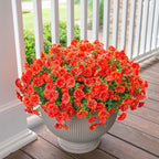 Artificial Flowers for Outdoors Fake Plants Spring Summer Decor, 12 Bundles Orange Silk Morning Glory with Eucalyptus Look Real UV Resistant Faux Flowers for Outside Planters Front Door Yard Indoor