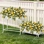Ammyoo Artificial Fake Petunia Flowers for Outdoor Decoration, 2PCS Faux Silk Petunias Flower for Spring UV Resistant No Fade Realistic Plants for Garden Balcony Yard Porch Indoor Decor(Yellow White)