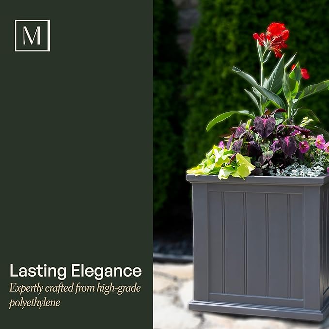 Mayne Cape Cod 20-Inch Square Planter – Self-Watering, Weather-Resistant Planter for Flowers – Durable Outdoor Design for Patio, Porch, or Entryway