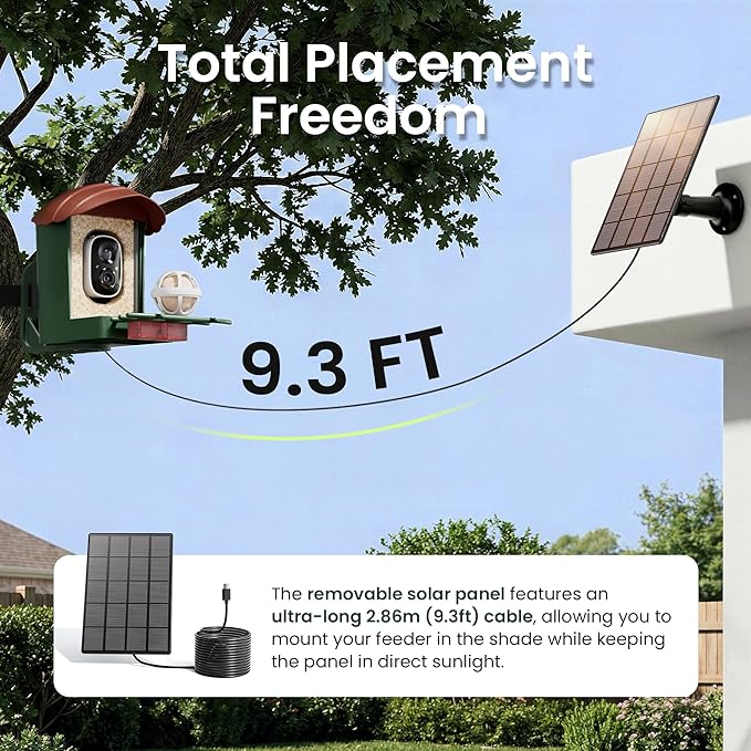 HEAPETS Bird Feeder with Camera Solar Powered, 3K HD Video, AI Bird Recognition, Auto Capture with Instant Notifications, IP65 Weatherproof, Gifts for Fathers Day, Brown
