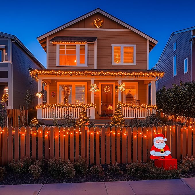 JMEXSUSS 150LED Orange Halloween Lights Indoor Outdoor, Connectable Christmas String Lights Indoor Plug in, 8 Modes Orange Lights for Halloween Fireplace Tree Bedroom Party Decor (Pack of 2)