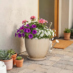 Ceramic Planter, 10 Inch Plant Pot for Large Indoor Plants, Decorative Planters with Drainage Hole and Saucer, Round Flower Pot, Modern Planter, Home Garden Decor, Beige