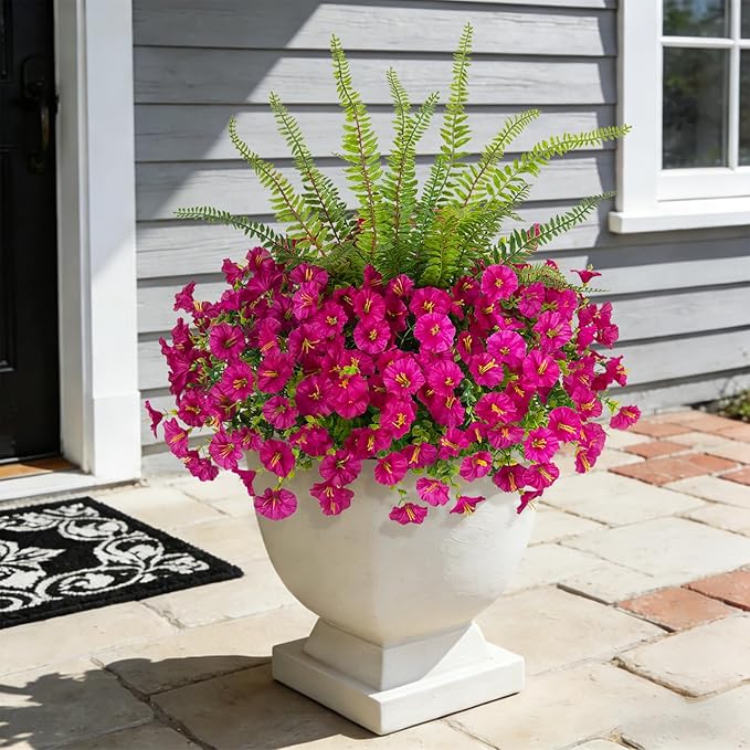 Hrobek Artificial Flowers for Outdoors Faux Plants Outside Indoor,UV Resistant Silk Fake Petunia Ferns for Home Patio Garden Back Yard Front Porch Decor(13 Bunches,Light Purple)