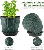 Meowell 7/6.5/6/5.5/5/4.5/4 inch Plant Pots for Indoor Outdoor Plants, 7 Pack Thick Flower Pots with Drainage Holes and Saucers, Wave Texture Plastic Planters Nursery Pots, Black with Green Speckles