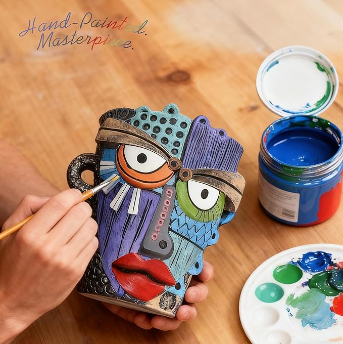 Midogaigai Abstract Face Planter Pots for Plants,Hand-Painted Colorful Flower Pots with Drainage,Indoor Outdoor Garden Decor Gift(Eclectic,Large)