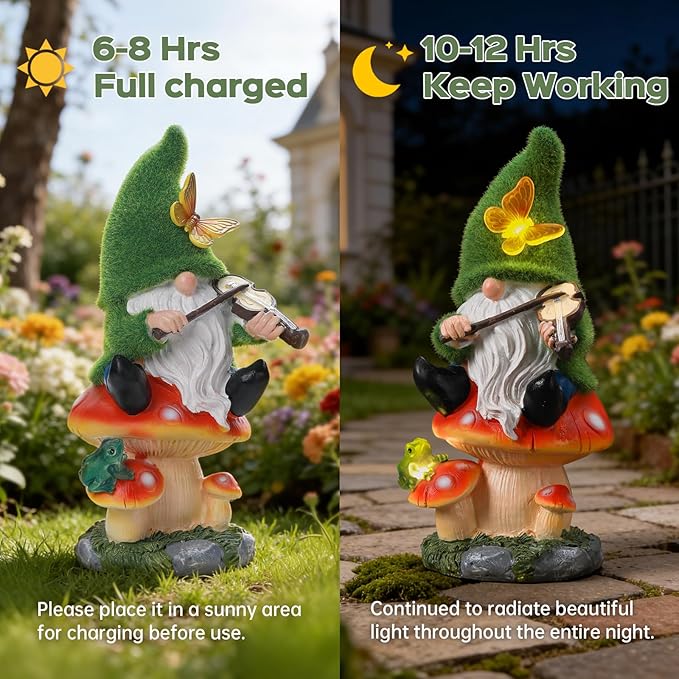 Solar Gnomes Garden Statue Decor for Mother's Father's Day,Gnome Figurines with LED Light for Garden Decorations for Patio Lawn Balcony Fairy Gardens Housewarming Gifts for Women Mom Grandma