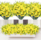 Artificial Flowers for Outdoors 12 Bundles Yellow Artificial Petunias Fake Flowers UV Resistant Shrubs Plants with Fern for Indoor Outside Hanging Planters Home Garden Spring Decorations