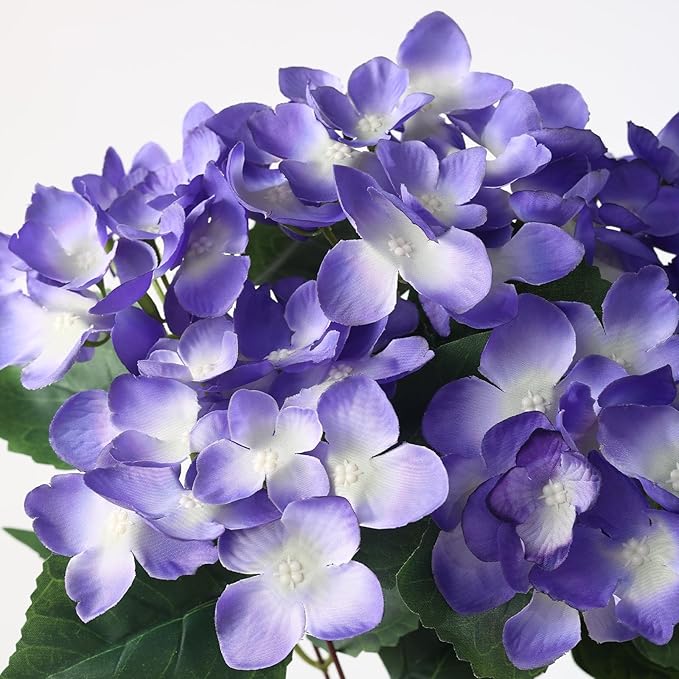 FOTEEWL 8 Bundles Artificial Hydrangea Flowers for Outdoor Decor, Realistic Faux Silk Bouquets Sun-Resistant Fake Plants for Front Door Balcony Farmhouse Garden Home Spring Summer Decor (Purple)
