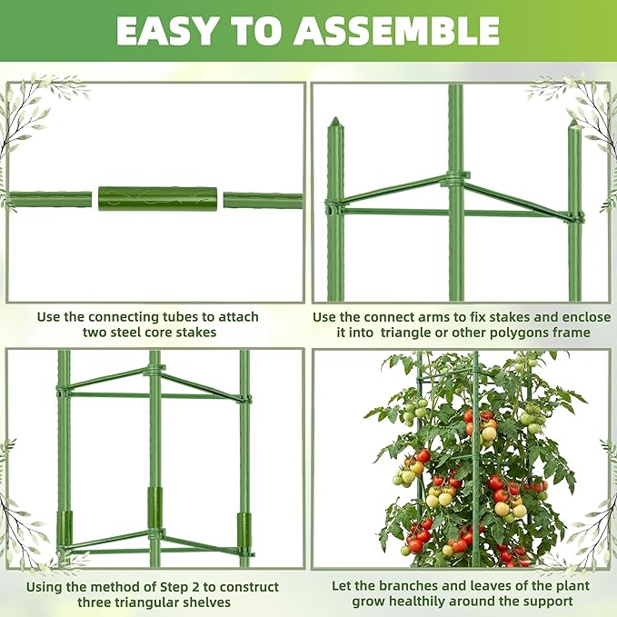 EWPJDK 6-Pack Tomato Cage for Garden Plant Support 48 INCH Garden Stakes Adjustable Tomato Cage for Climbing Plants Pots Vegetables Flowers Fruits (6, 48 Inches)