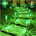 DenicMic Solar Lights Outdoor 10 Pack Waterproof Green LED Stainless Steel Stake Outside Lights for Yard Pathway Garden Driveway Walkway Landscape Path Lighting