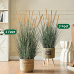 FloraFairy 4ft Onion Grass, Artificial Plant and Greenery, 48in Faux Horsetail Reed Grass with 10 Feathery Flower Heads, Potted Fake Floor Plants for Indoor Outdoor, House Decorative