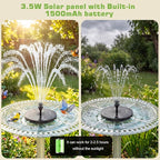 AISITIN 3.5W Solar Fountain Pump Built-in 1500mAh Battery, Bird Bath Fountain with 6 Nozzles, Solar Floating Water Pump for Bird Bath, Fish Tank, Pond, Pool, Garden and Outdoor
