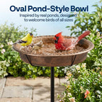 VIVOHOME Oval Bird Bath for Outside, Outdoor Birdbath Bowl with Metal Ground Stake, Weather-Resistant ABS Bird Bath and Feeder for Garden, 1.3 Gallons, Bronze