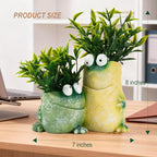 Frog Pen Holder for Desk, Cute 2-in-1 Resin Flower Pot & Pencil Cup, Holds 10 Pens, Vintage Stacked Frog Figurine with Removable Artificial Grass, Functional Desk Organizer for Office Home Decor,