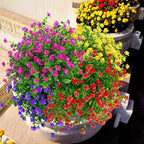 12 Bundles Outdoor Artificial Flowers UV Resistant Fake Boxwood Plants, Faux Greenery for Indoor Outside Hanging Plants Garden Porch Window Box Home Wedding Farmhouse Décor (Red)