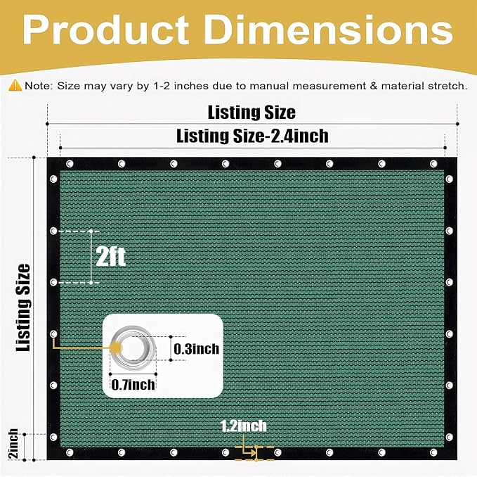 Shade&Beyond 90% Sun Shade Cloth with Grommets, 10' X 12' Pergola Shade Cover Canopy, Mesh Tarp Sun Screens for Patio, Outdoor, Garden, Backyard, Green
