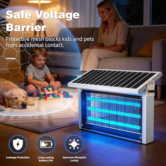 Powerful Large Solar Bug Zapper Outdoor for 1/2 Acre, Poartable Rechargeable Mosquito Zapper with High Powered, Cordless Solar Fly Zapper for Patio Garden Backyard Farm Pest Control