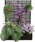 Metal Raised Garden Bed with Trellis & Privacy Screen, 70.1"x45"x15" Galvanized Metal Planter Box with Drainage Holes for Patio Balcony Outdoor Climbing Plants Flowers Vegetable, Black