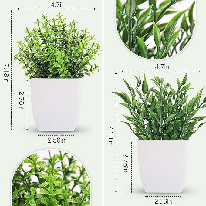 Der Rose 2 Pack Fake Plants Mini Artificial Greenery Potted Plants for Home Decor Indoor Office Table Room Farmhouse