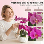 Artificial Orchid with 3D Printed Vase, 24 Stems Realistic Fake Phalaenopsis, Adjustable Silk Flowers for Home Decor, Wedding Table Centerpieces, 20 Inches Tall, Dark Purple