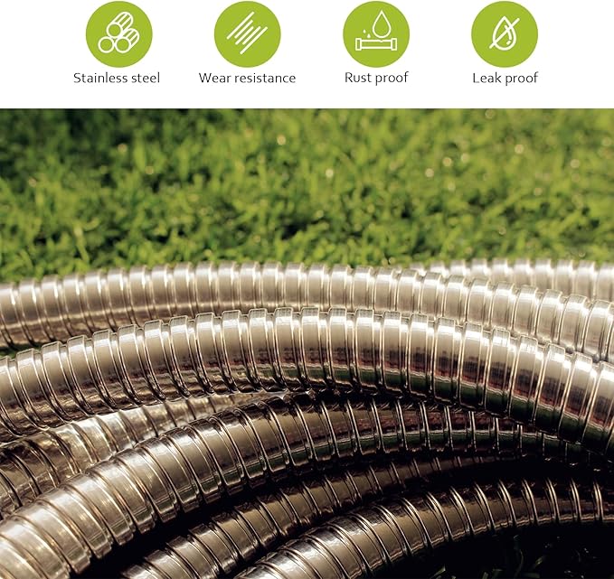 50FT Metal Garden Hose - Stainless Steel, Heavy Duty, Flexible & Lightweight, Never Kink and Tangle, with 10-Function Nozzle, Pressure Resistant for Outdoor Use (Yellow)