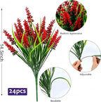 Geegoods Artificial Plants Flowers Outdoor – 24 Bundles UV Resistant Faux Lavender Flowers with Monkey Grass for Garden Porch Window Patio Hanging Planter Decor