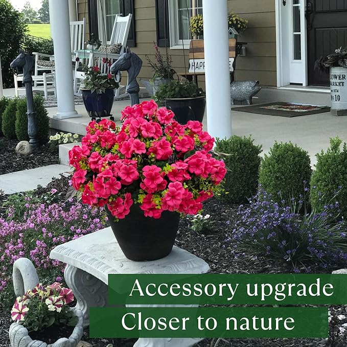 Artificial Geranium Flowers for Outdoor Decoration, 6 Bundles UV Resistant Silk Geranium Fake Plants Faux Flowers for Front Porch Garden Patio Window Box Outside Indoor Decor (Rose Red)