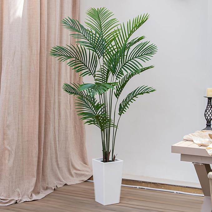 Palm Tree 6FT Artificial, 72in Tall Faux Palm Tree with 15.7 White Planter, Fake Potted Tree for Indoor & Outdoor Home Office Decor