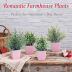 summer flower 4 Pack Small Fake Plants in Pink Pot Artificial Plant Indoor Eucalyptus Wheat Grass Ferns Rosemary Faux Greenery for Room Decor Home Office Desk Bathroom Kitchen Living Room Decorations
