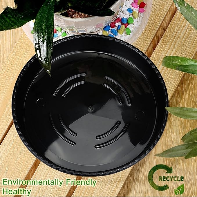 SupKing 6 Pack Plant Saucers Drip Tray,6 8 10 12 Inch Heavy Sturdy Plastic Flower Pot Saucers for Indoor Outdoor,Planter Water Catcher Trays for Plant Pots Liners (6''-Black)