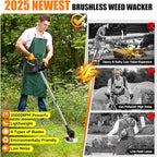 Electric Weed Wacker Cordless stringless,Grass Trimmer,with 2 Batteries, 1 Charger, 3Types Blades, Weed Wacker Eater Battery Powered Lightweight Battery Weed Trimmer for Yard and Garden
