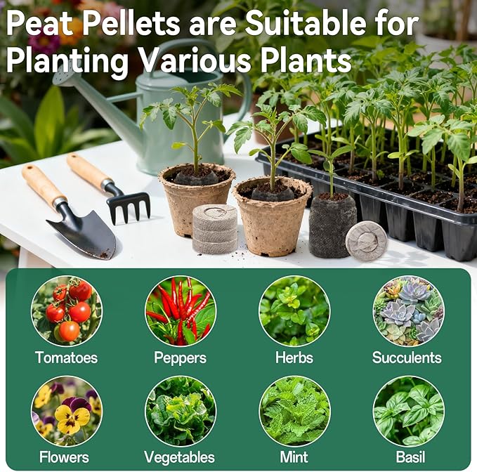 Halatool 300 Pcs 30mm Peat Pellets Block Potting Soil for Seedlings, Compressed Garden Soil Seed Starter Nutrient Peat Pods for Starting Seeds, Planting Flowers, Vegetables, Herbs