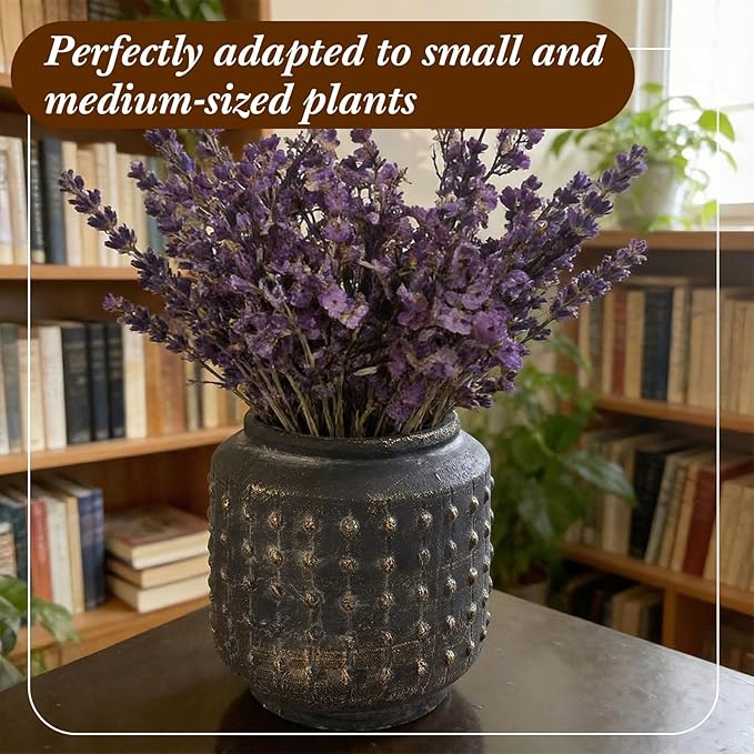 FillTouch 1 Pcs Rustic Hobnail Planter Pot, 7.5" Indoor Outdoor Cement Fiber Flower Pot, Decorative Farmhouse Container for Succulent, Flower & Herb, Vintage Brown Vase for Patio, Balcony Home Decor