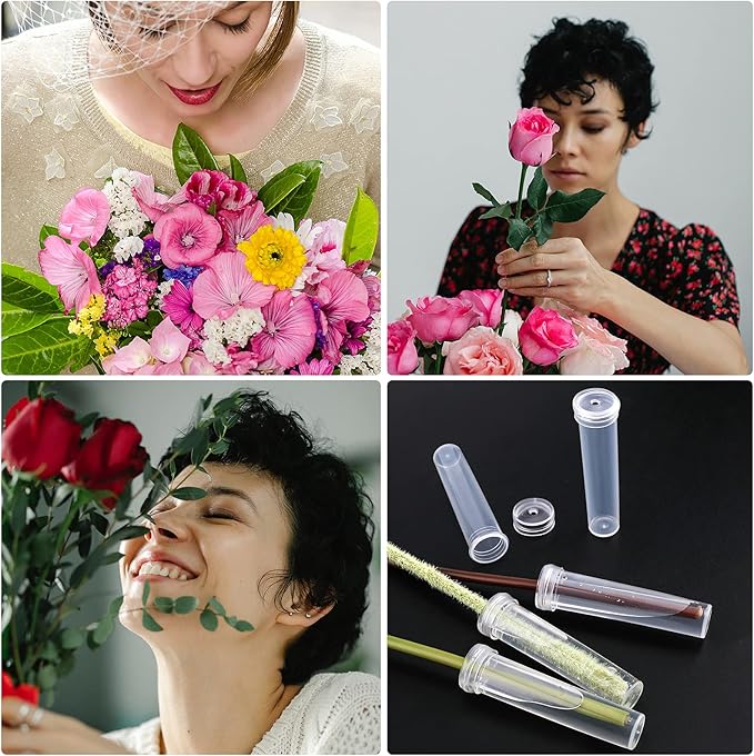 AIEX 48pcs Reusable Plastic Flower Water Tubes with Cap, 2.8" Floral Water Tubes for Single Stem Roses, Buds, Bouquets,Plants, 0.7" Opening (Transparent)