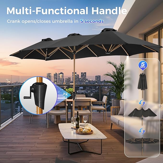 SUPERJARE 13FT Outdoor Umbrella for Patio, Double sided Pool Umbrellas with Fade Resistant Canopy, Large Table Umbrella for Deck, Market, Backyard - Black