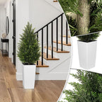 4FT Tall Artificial Cedar Topiary Tree with Compact Pyramidal Shape, Realistic Faux Cypress in Square White Pot with Fillable Water Bag, Outdoor Evergreen for Front Porch Garden Home Decor