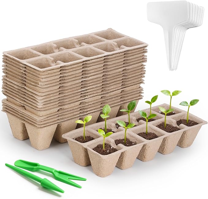 200 Cells Seed Starter Tray, 20 Pcs Biodegradable Plant Starter Peat Pots(Including T-Type Labels & Starter Tools)– Eco-Friendly Gardening Supplies, No Transplant Needed