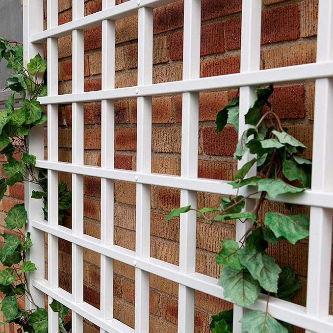 Dura-Trel Winchester Vinyl Trellis, Outdoor Plant Support Frame, 57" x 95", White - Decorative Grid-Style Lattice for Climbing Vines & Flowers, Use Against Walls or Fences