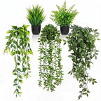 5 Pack Fake Plants - Artificial Hanging Plants & Small Potted Faux Eucalyptus Fern Ivy, UV Resistant Maintenance-Free, for Shelf Wall Desk Home Office Bathroom Indoor Outdoor Decor